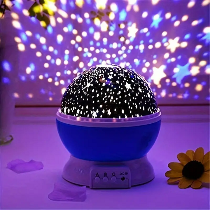 Children's soothing LED star projector night light, creating a calm, rotating galaxy ambiance for sleep.