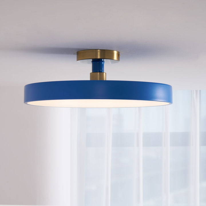Bedroom LED round flush mount, contemporary ceiling light with warm glow.