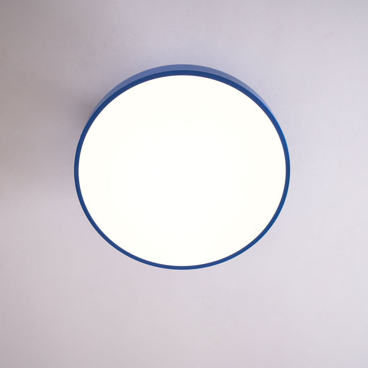 Warm light round LED flush mount, modern ceiling fixture for living areas.