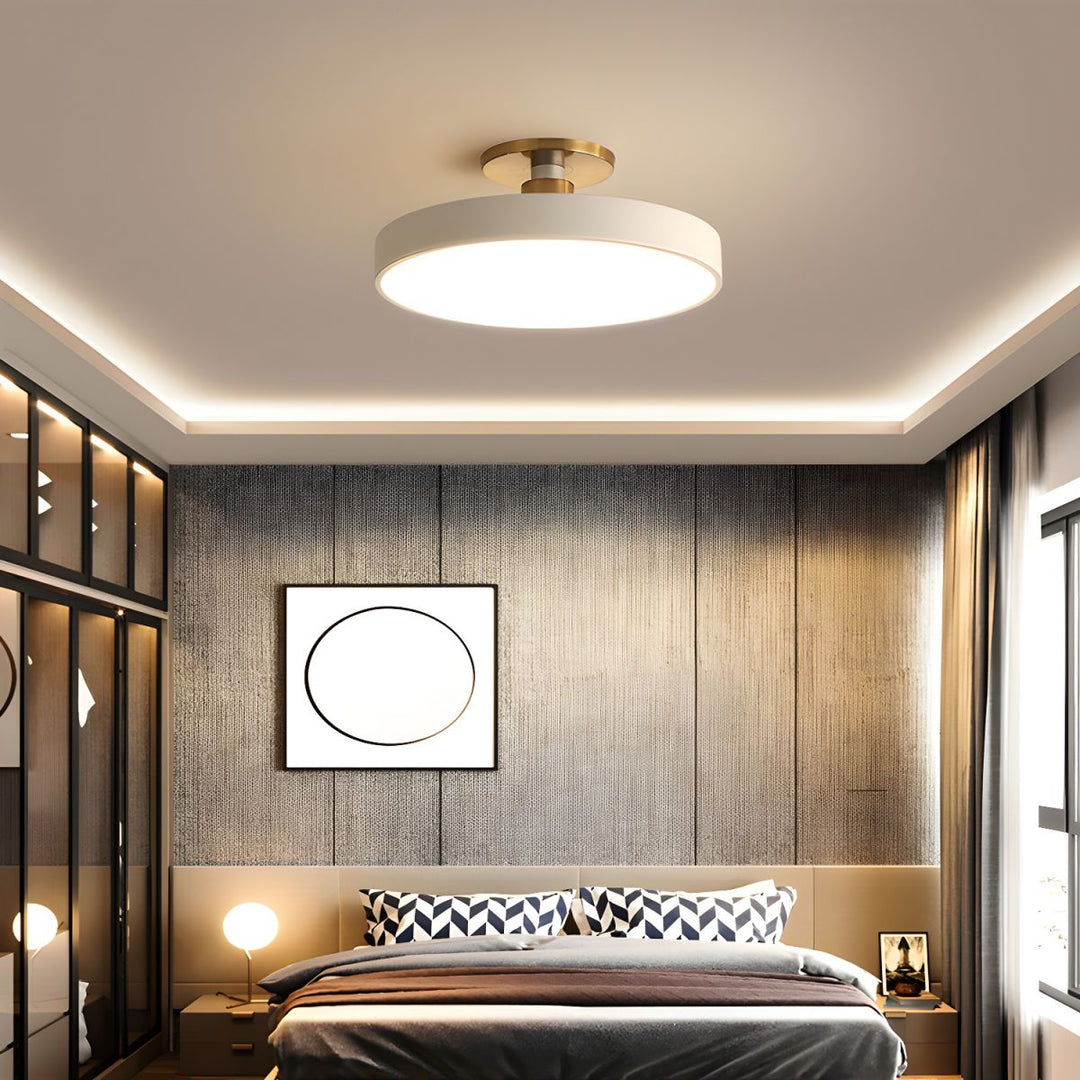 Warm light LED flush mount, round design, perfect for a modern living space.