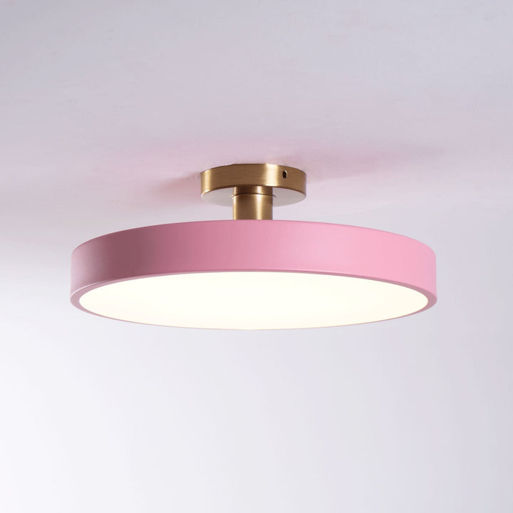 Dimmable round LED flush mount, ideal ceiling light for modern bedroom ambiance.