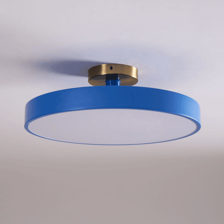 Dimmable warm LED round flush mount ceiling light, enhances modern interiors.