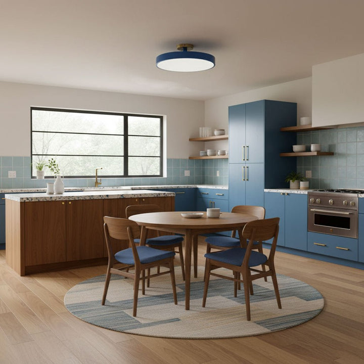 Contemporary round LED ceiling light, dimmable warm glow for modern homes.