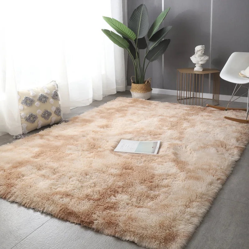 Comfy round plush rug, bringing a soft, warm, and elegant touch to your living room or bedroom.