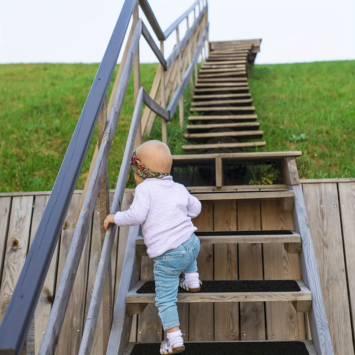 Non-slip rubber tread strips designed for superior stair safety, preventing falls on slick surfaces.