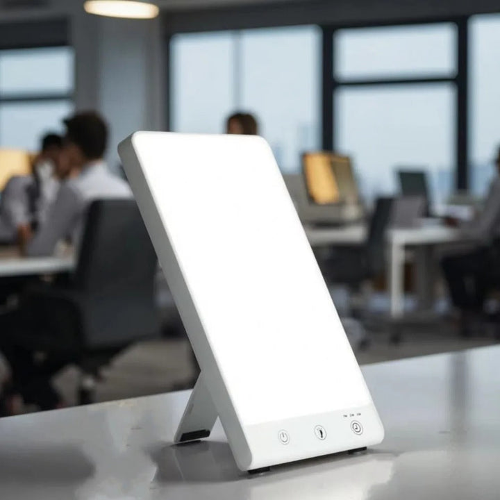 Bright light therapy lamp providing natural light to enhance mood & energy, perfect for seasonal depression wellness.