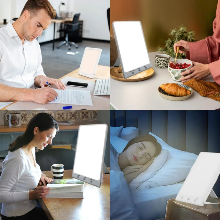 Full spectrum light therapy lamp, a powerful wellness tool for natural mood lift & energy boost against SAD.