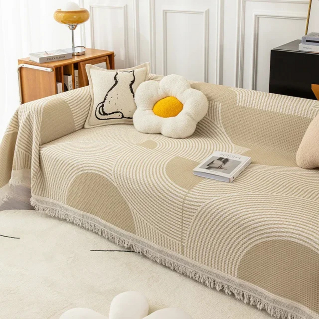 Elegant Scandinavian tassel blanket. A versatile home accent & furniture protector for your sofa or couch.