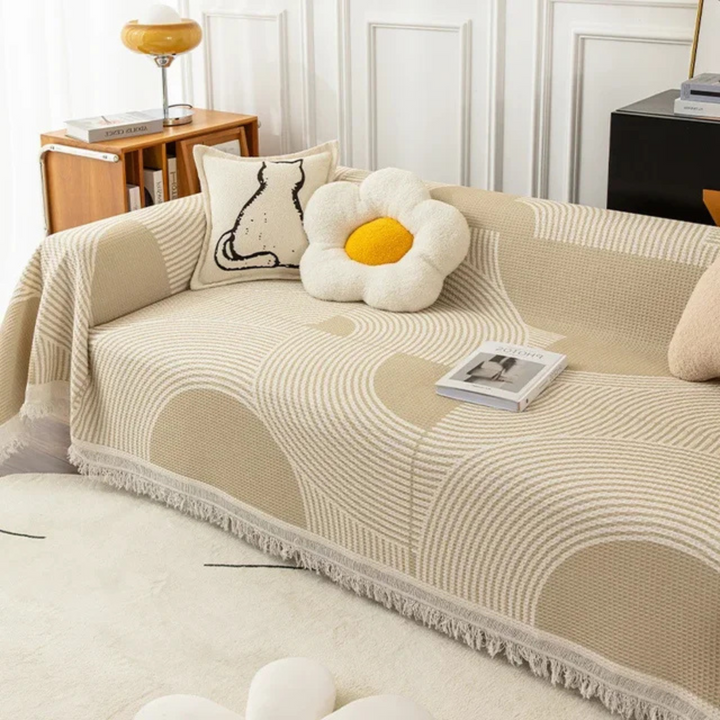 Elegant Scandinavian tassel blanket. A versatile home accent & furniture protector for your sofa or couch.