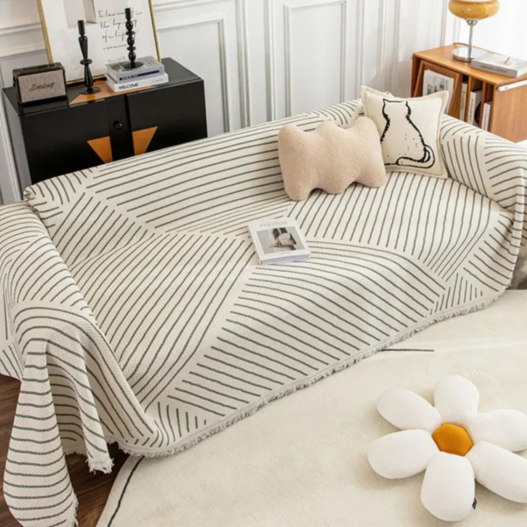 Stylish patterned couch throw. This cozy blanket with tassels is a perfect Scandinavian decor home accent.