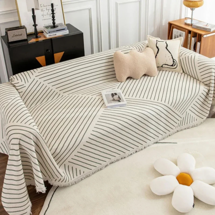 Stylish patterned couch throw. This cozy blanket with tassels is a perfect Scandinavian decor home accent.