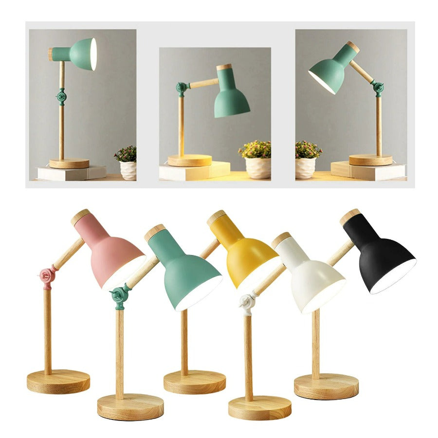 Foldable wooden desk lamp, adjustable for reading or work, ideal for modern minimalist spaces.