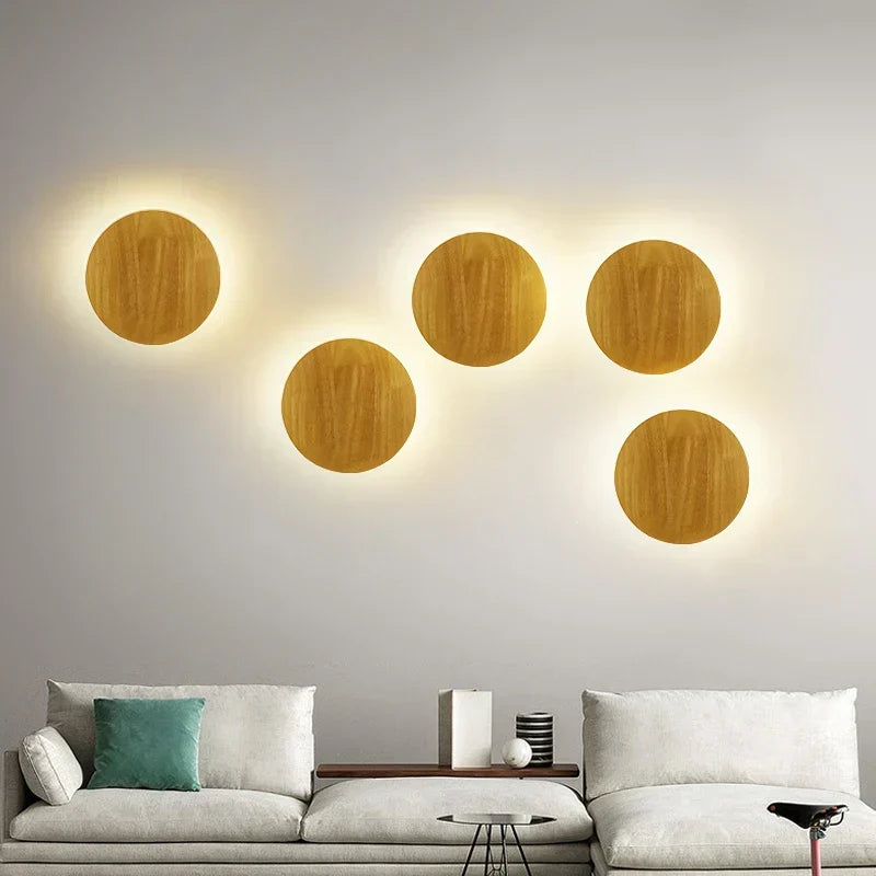 Elegant Nordic wooden wall lamp, minimalist LED lighting for a cozy, warm ambiance in any room.