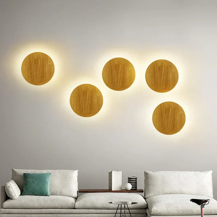 Elegant Nordic wooden wall lamp, minimalist LED lighting for a cozy, warm ambiance in any room.