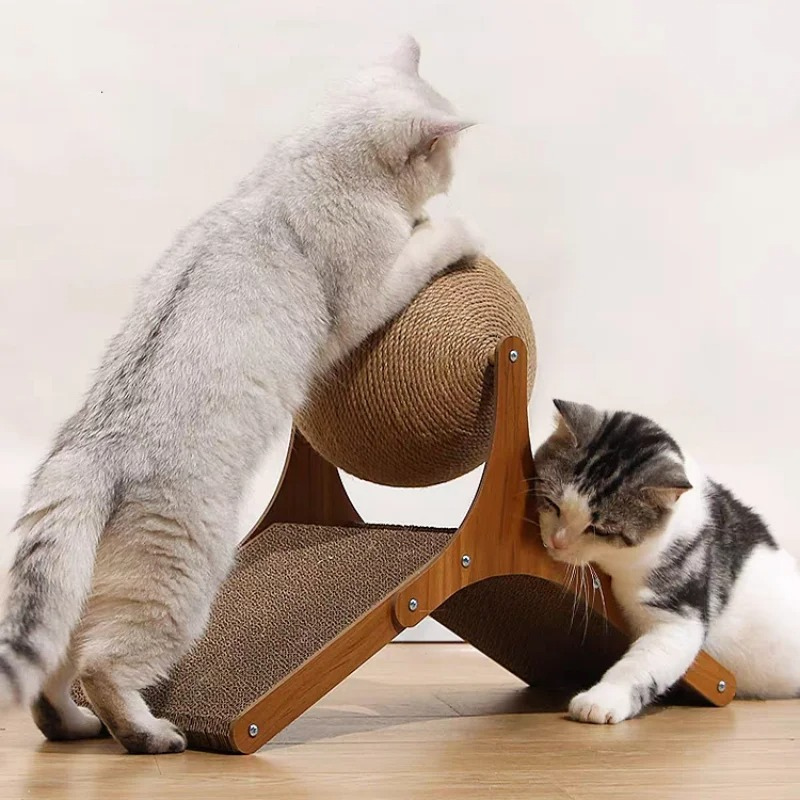 ScratchPlay interactive cat scratcher with sisal ball, a fun cat furniture piece.