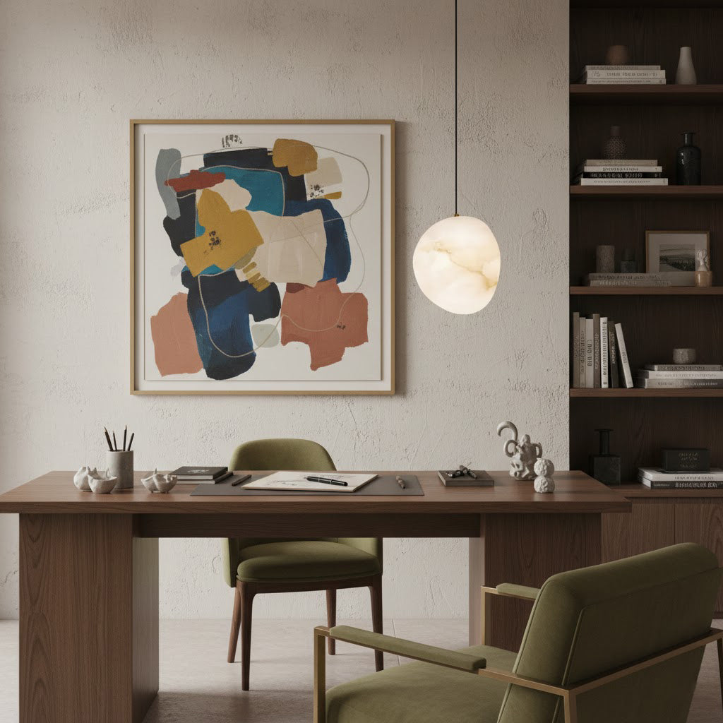 Artistic pebble pendant lamp with a beautiful brass finish, modern and decorative.