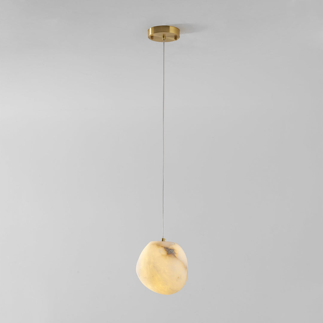 Modern and decorative ceiling lamp, brass sculptural pebble pendant, for serene living.