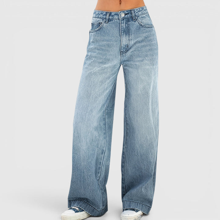 Sea blue women's baggy wide leg pants for comfortable loose fit streetwear, ideal for casual everyday wear.