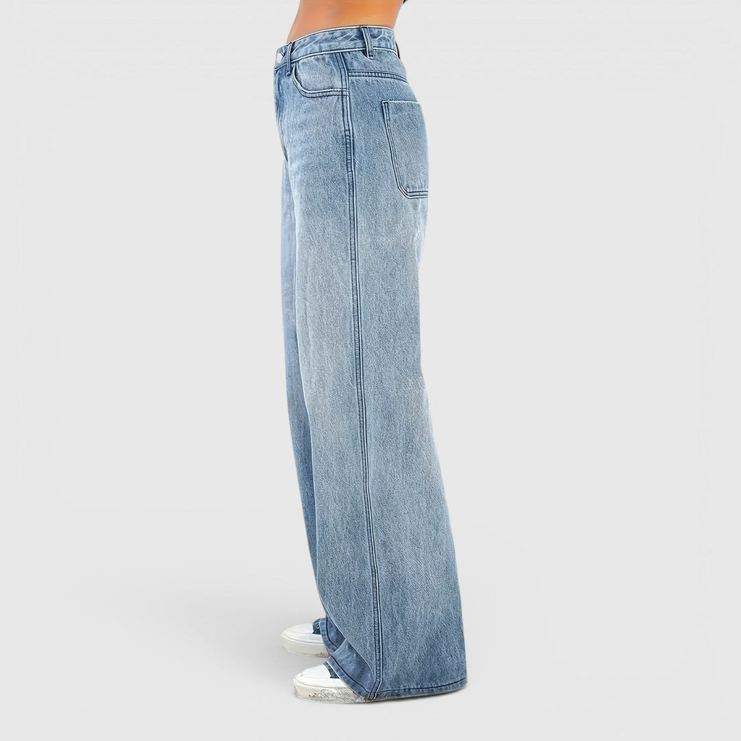 Modern sea blue women's wide leg pants, a comfortable loose fit for trendy streetwear and casual fashion.