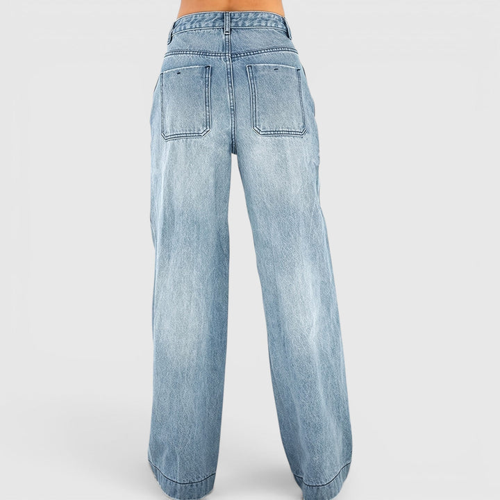 Trendy sea blue baggy wide leg pants for women, designed for a comfortable loose fit and modern streetwear style.