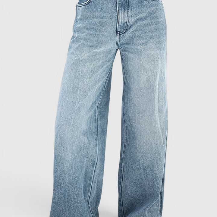 Soft sea blue women's baggy wide leg pants, ensuring a comfortable loose fit for casual streetwear elegance.