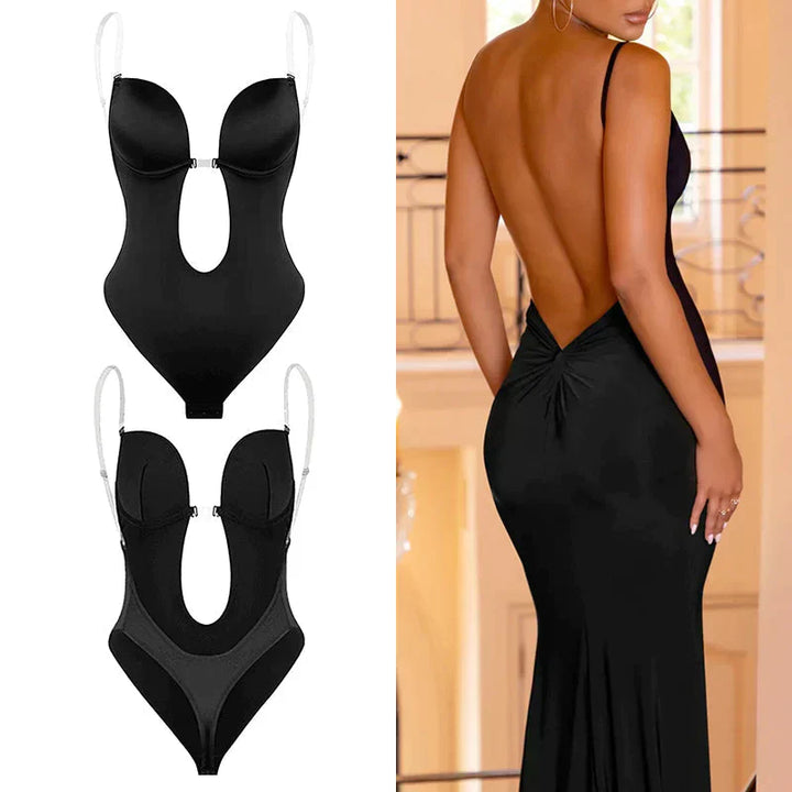 This women's body shaper offers a backless design for seamless slimming and elegant figure enhancement.