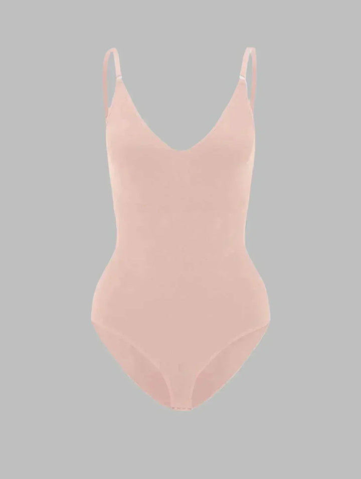 High-waist seamless women's bodysuit, designed for tummy control, smoothing & enhancing natural curves.