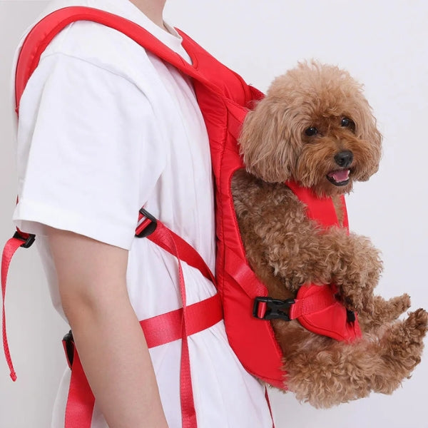 Pet travel backpack with storage pockets for hiking & outdoor adventure supplies.