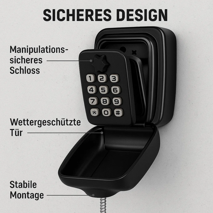 Weatherproof outdoor lock box, wall mounted for secure key storage & peace of mind.