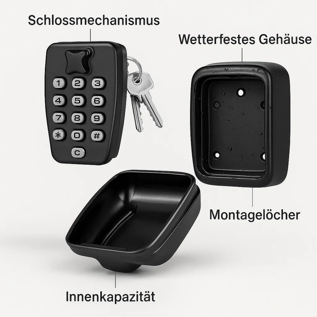 Secure outdoor key lock box with resettable combination, perfect for convenient wall mounting.