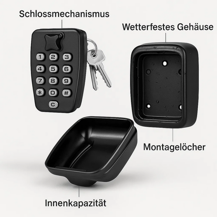 Secure outdoor key lock box with resettable combination, perfect for convenient wall mounting.