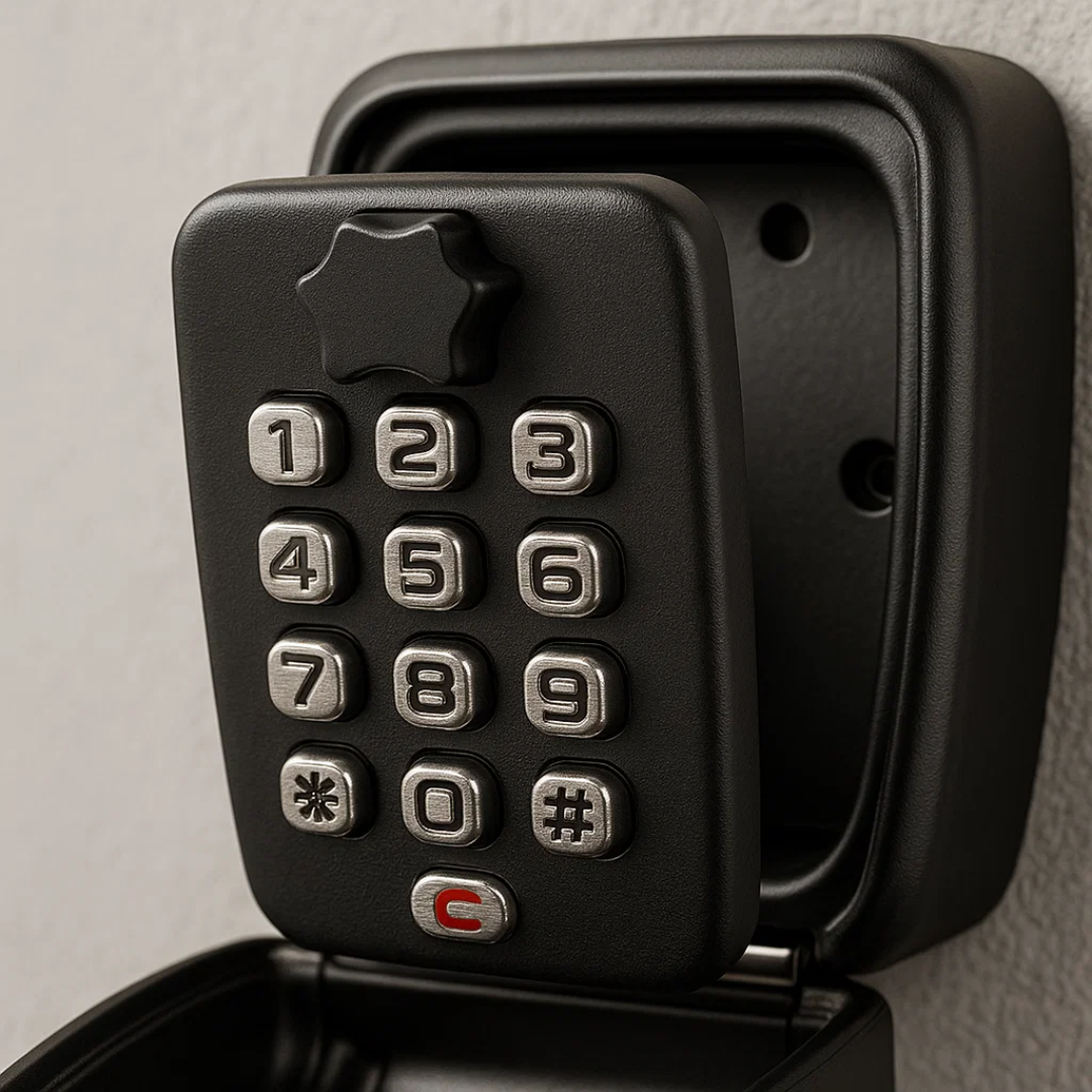 Heavy-duty wall mounted key lock box, ideal for outdoor home security & access management.