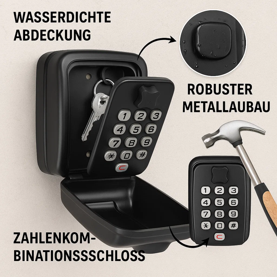 Secure wall mounted lock box for outdoor use. Weatherproof key storage for homes & businesses.