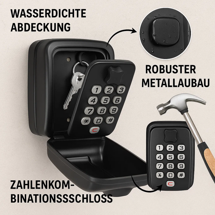 Secure wall mounted lock box for outdoor use. Weatherproof key storage for homes & businesses.