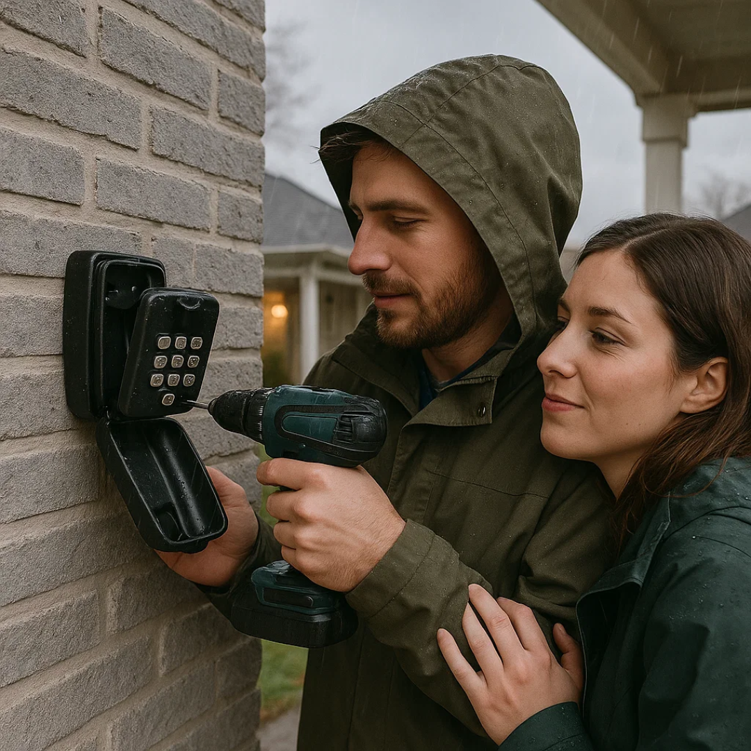 Robust outdoor wall mounted key safe, providing secure access management for multiple users.