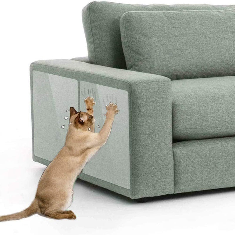 Easy-to-apply self-adhesive shields protect furniture from cat claw marks.