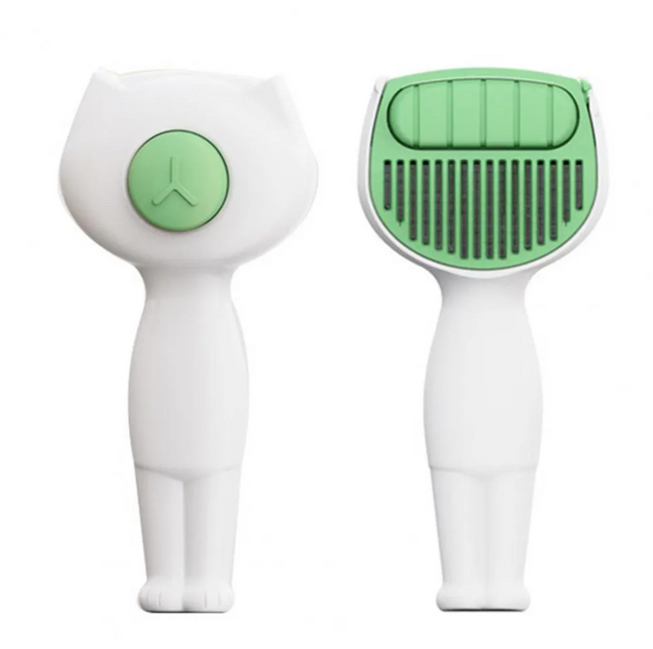 Gentle shedding brush for pets, with a self-cleaning button for easy hair disposal.