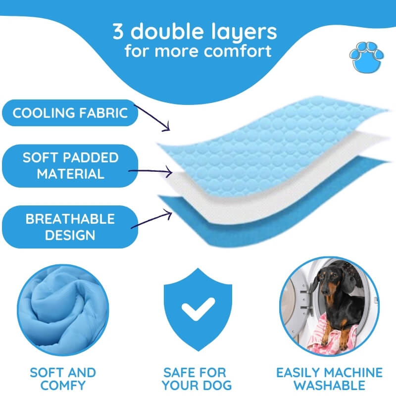 Essential summer pet accessory: a self-cooling dog mat. Offers heat relief and comfort for dogs during hot weather.