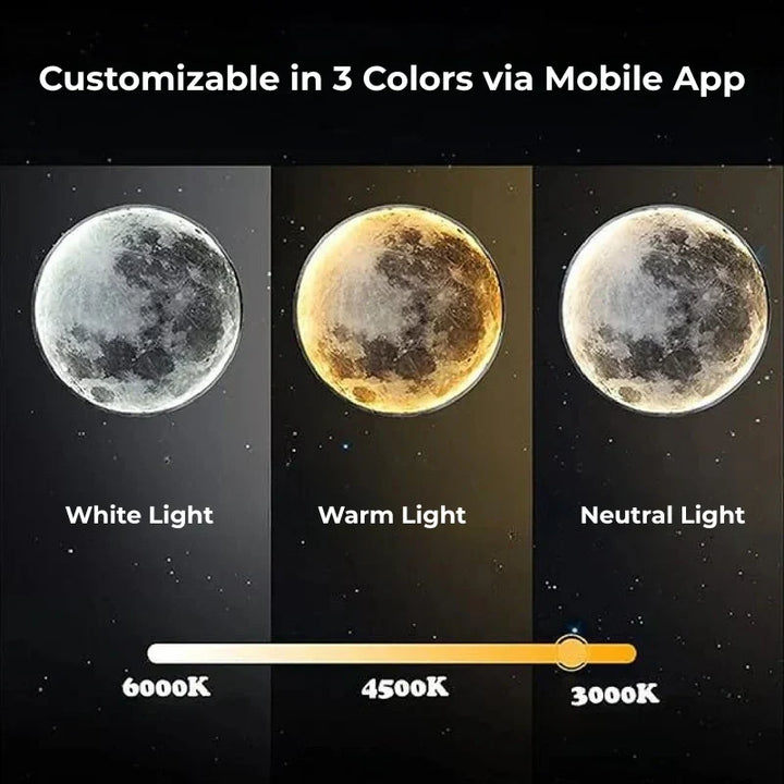 Sleek LED Moon Wall Lamp, a modern wall light perfect for bedroom or living room ambient decor.
