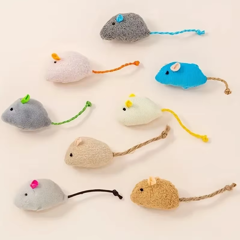 Adorable plush mouse cat toys designed as prey for kittens & cats to fulfill their hunting instinct during playtime.