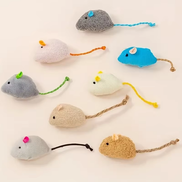 Adorable plush mouse cat toys designed as prey for kittens & cats to fulfill their hunting instinct during playtime.