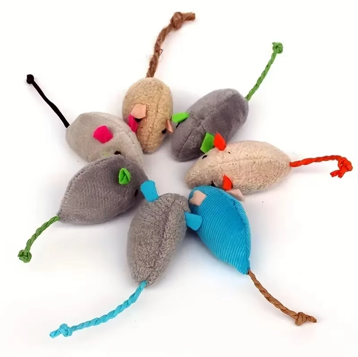 Interactive plush mouse cat toy set, ideal for indoor cats to engage their hunting instinct & enjoy active playtime.