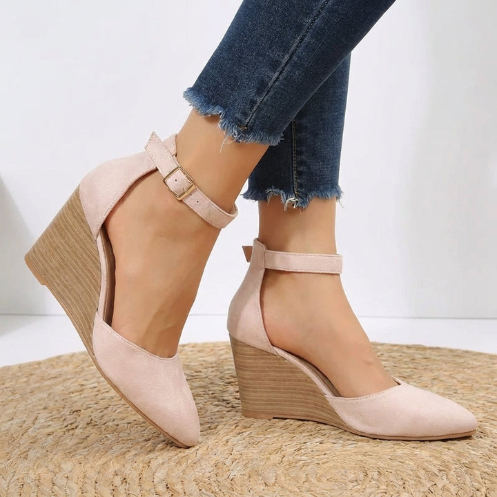 Siena ankle strap wedge heels in a sophisticated design, ideal dressy footwear for any occasion.