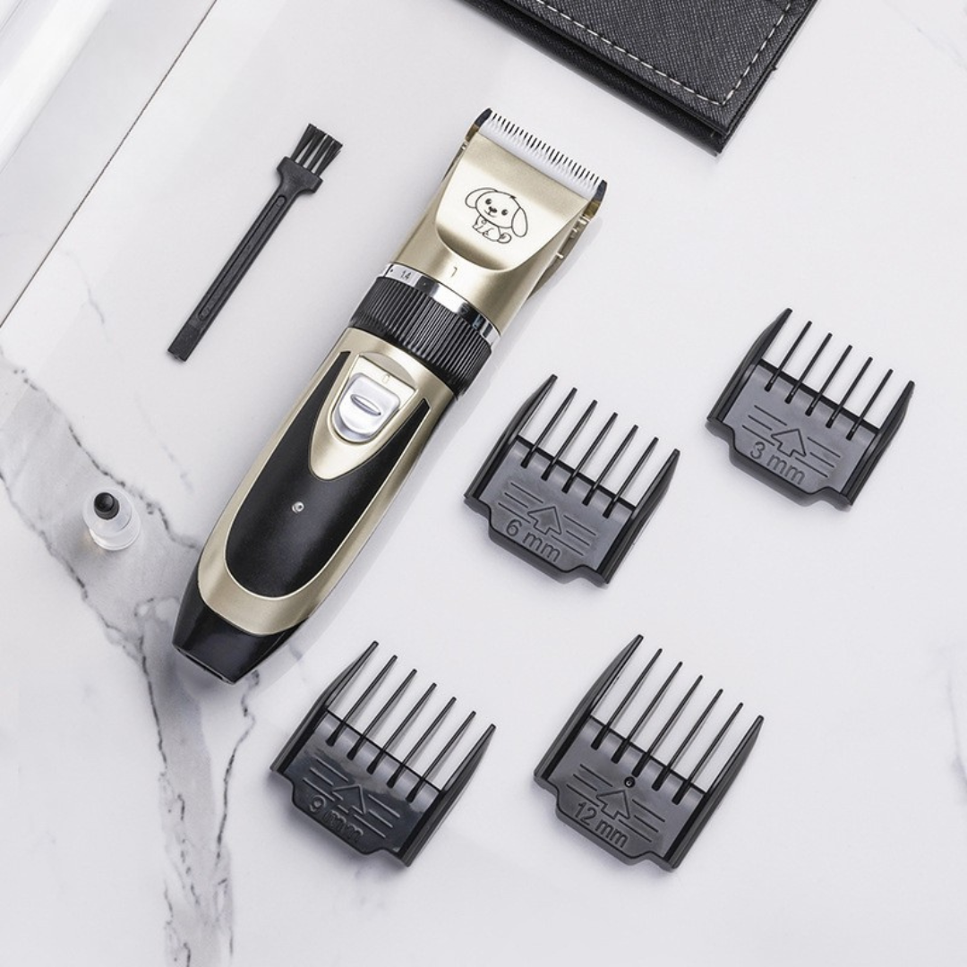 Easy-to-use silent pet grooming trimmer for dogs. Complete home grooming kit with adjustable combs for all breeds.