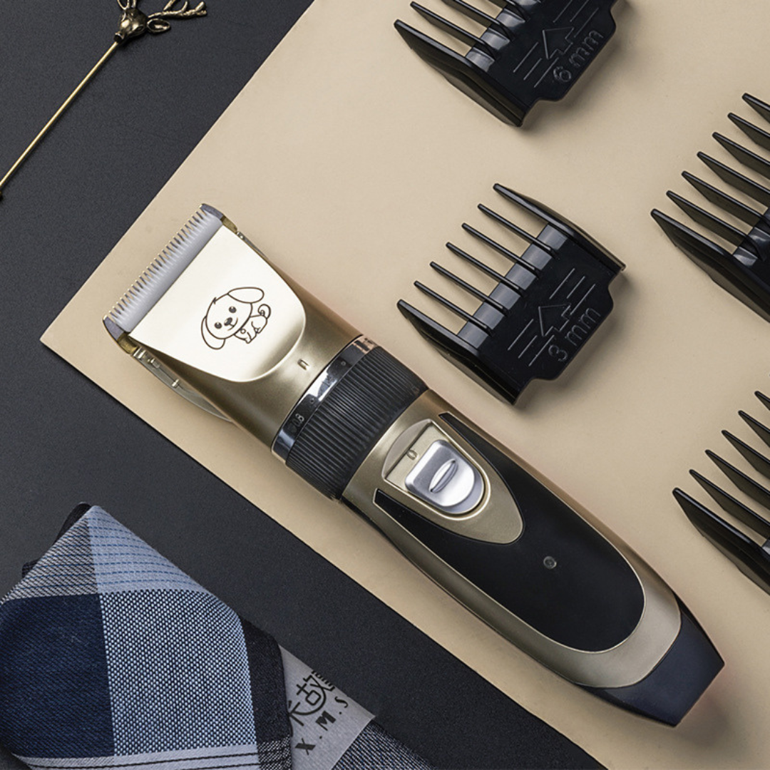 Complete silent dog grooming kit for pets. Quiet trimmer, adjustable combs & accessories for effective home care.