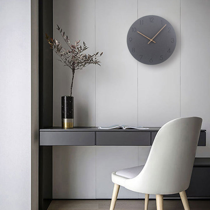 Silent Scandinavian wooden wall clock, minimalist design for peaceful home decor.