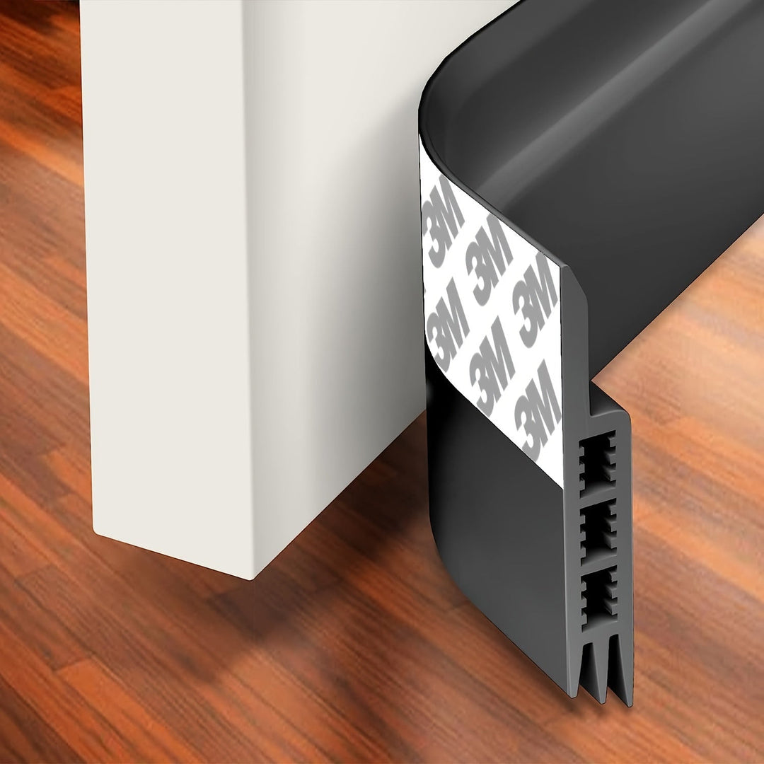 Energy efficient door draft stopper made from flexible, high-quality silicone.