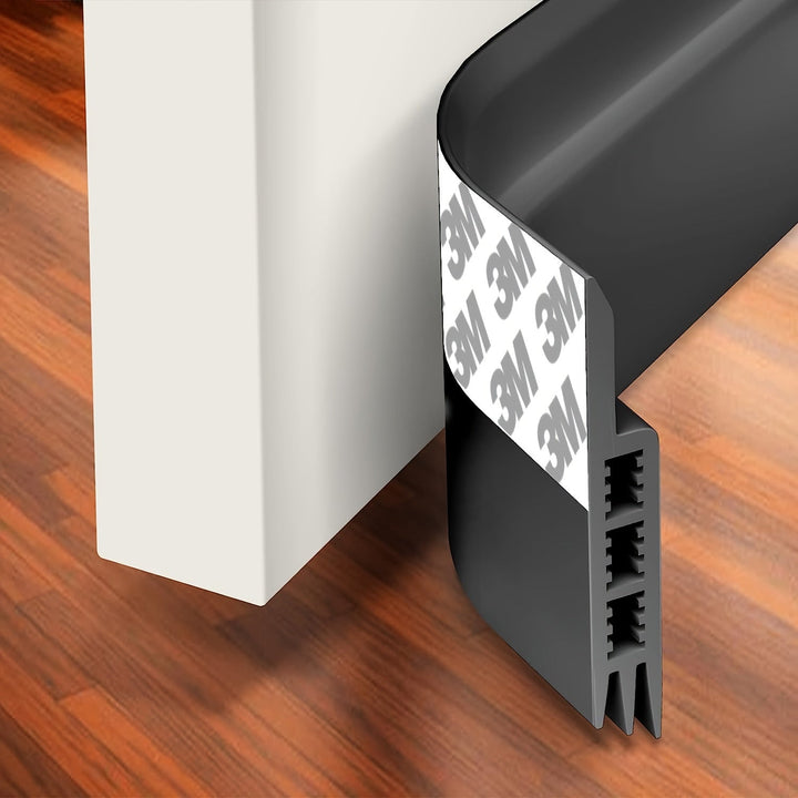 Energy efficient door draft stopper made from flexible, high-quality silicone.