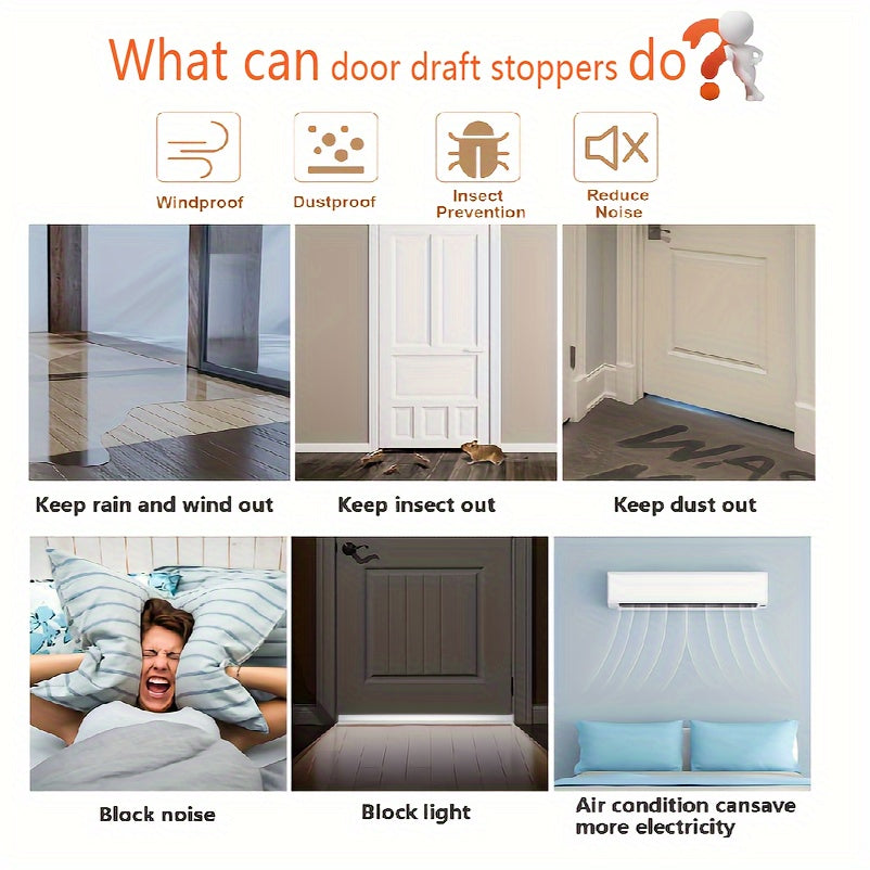 Easy-to-apply silicone door sweep for instant soundproofing and draft blocking.