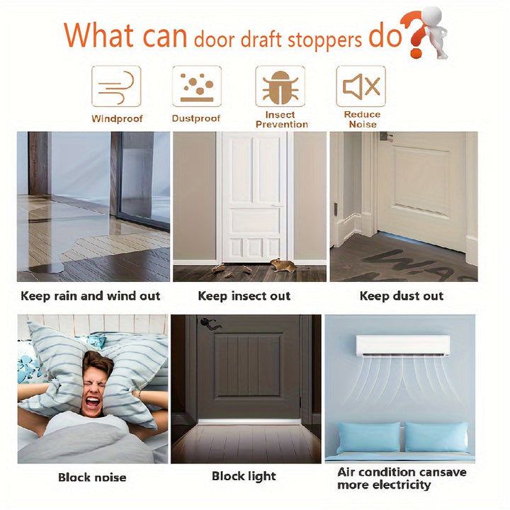 Easy-to-apply silicone door sweep for instant soundproofing and draft blocking.